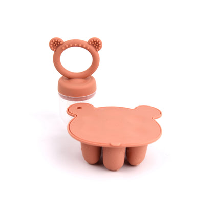 Gift Set-Animal Design Baby Fruit Feeder Freezer Tray Baby Food Frozen Breast Milk Ice Cube Mold Fruit Feeder Set with Nipples