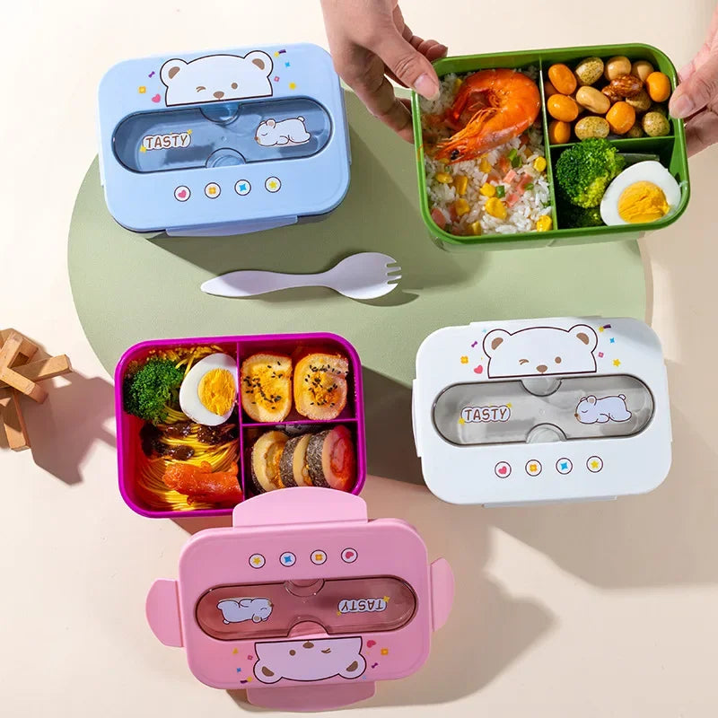 Cartoon Lunch Box Mug Set Portable Plastic Bento Box with Fork Kid'S Lunch Box Food Storage Container Food Holder