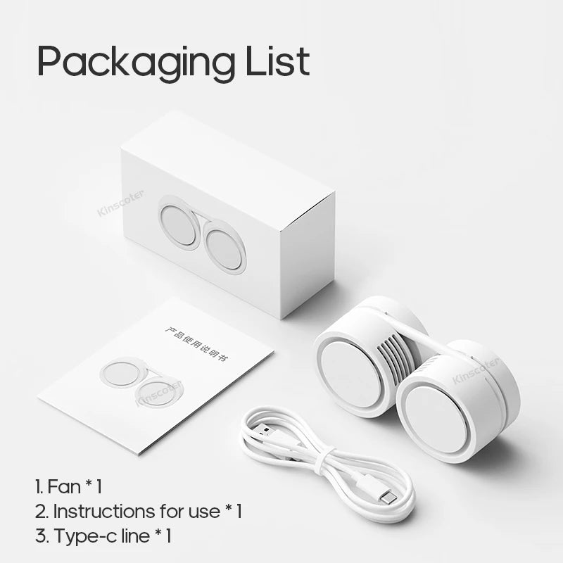 New Portable Neck Fan, Foldable Mini USB Fan, Rechargeable 1600Mah Cooling Wind Fans, Personal Silent Neckfan for Sports