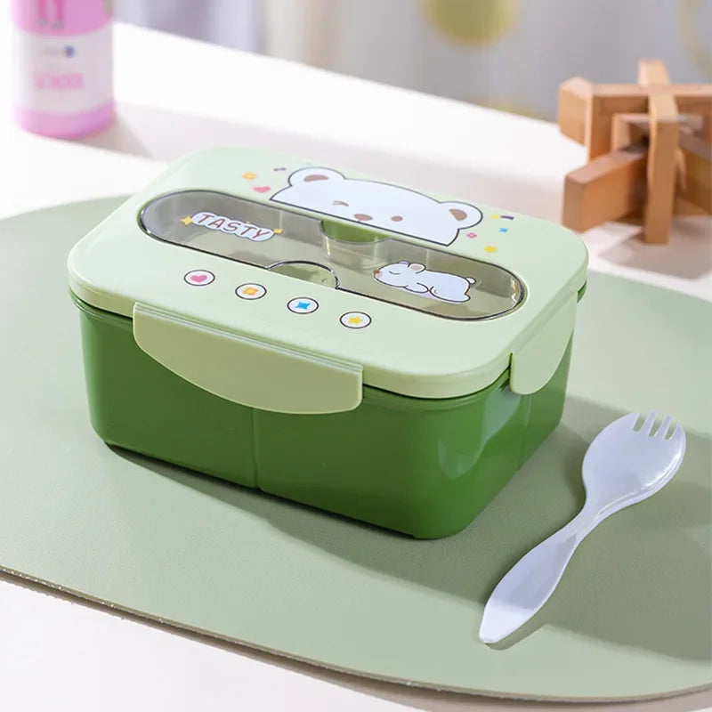 Cartoon Lunch Box Mug Set Portable Plastic Bento Box with Fork Kid'S Lunch Box Food Storage Container Food Holder