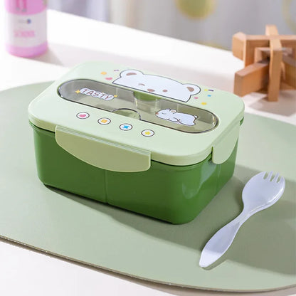 Cartoon Lunch Box Mug Set Portable Plastic Bento Box with Fork Kid'S Lunch Box Food Storage Container Food Holder