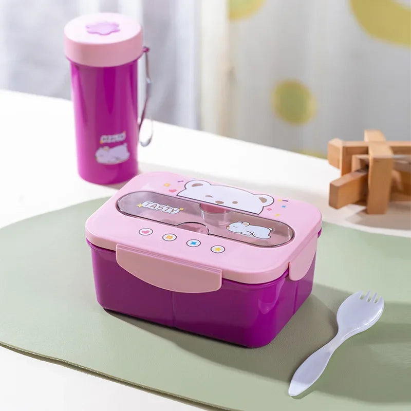Cartoon Lunch Box Mug Set Portable Plastic Bento Box with Fork Kid'S Lunch Box Food Storage Container Food Holder