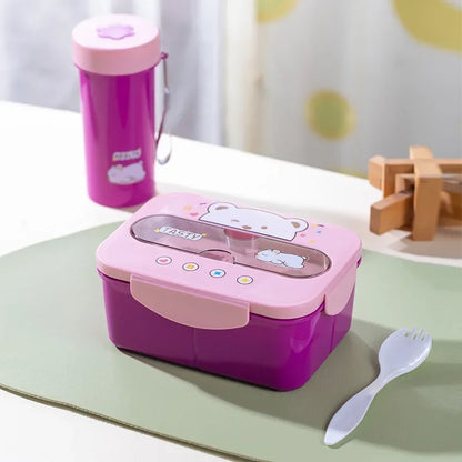 Cartoon Lunch Box Mug Set Portable Plastic Bento Box with Fork Kid'S Lunch Box Food Storage Container Food Holder