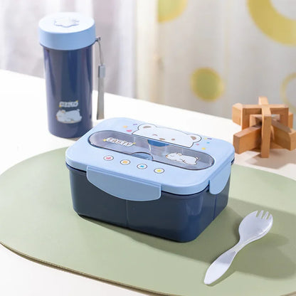 Cartoon Lunch Box Mug Set Portable Plastic Bento Box with Fork Kid'S Lunch Box Food Storage Container Food Holder