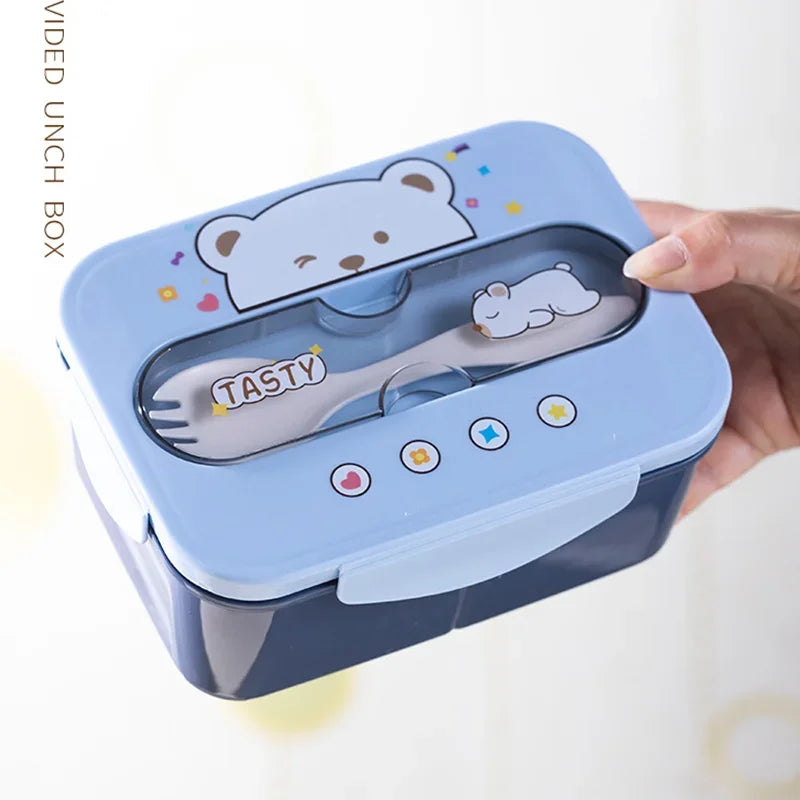 Cartoon Lunch Box Mug Set Portable Plastic Bento Box with Fork Kid'S Lunch Box Food Storage Container Food Holder