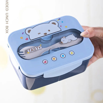 Cartoon Lunch Box Mug Set Portable Plastic Bento Box with Fork Kid'S Lunch Box Food Storage Container Food Holder