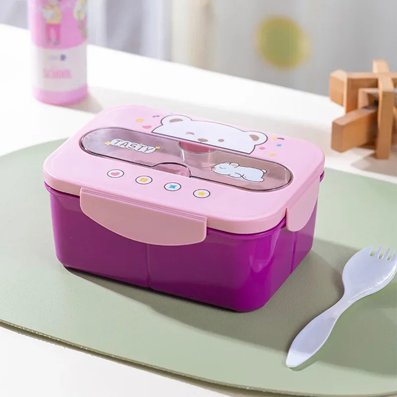 Cartoon Lunch Box Mug Set Portable Plastic Bento Box with Fork Kid'S Lunch Box Food Storage Container Food Holder
