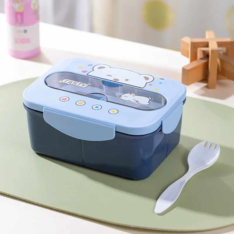 Cartoon Lunch Box Mug Set Portable Plastic Bento Box with Fork Kid'S Lunch Box Food Storage Container Food Holder