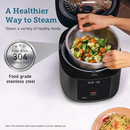 Rice Cooker 10 Cup, 24H Keep Warm, 18 Functions Fuzzy Logic Rice Maker with Stainless Steel Steamer Basket, Sauté, Slow Cooker, Black