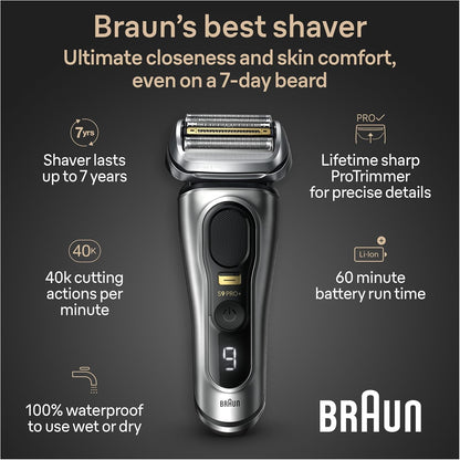 Braun Series 9 9517S PRO+ Electric Razor for Men, 5 Pro Shave Elements & Precision Long Hair Protrimmer, Charging Stand, Braun’S Best for Smooth Skin, Wet & Dry Electric Razor with 60Min Runtime